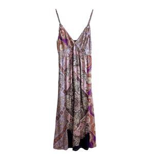 Lucky Brand Paisley Boho Ring Detail Midi Dress Size L